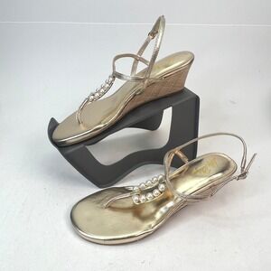 Lilly Pulitzer Good As Gold Pearl Wedge Sandals Metallic Gold Size 10M